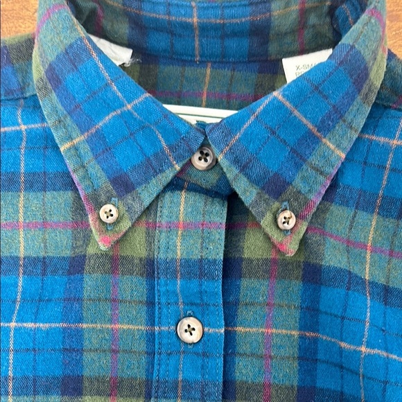 L.L. Bean Chamois Cloth Plaid Long Sleeve Button Up Shirt Thick Cotton Layer - Picture 6 of 6
